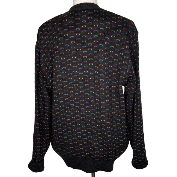 Vintage Jantzen Retro Ditsy Black Print V Neck Cardigan Sweater Size L USA Made - Picture 3 of 12